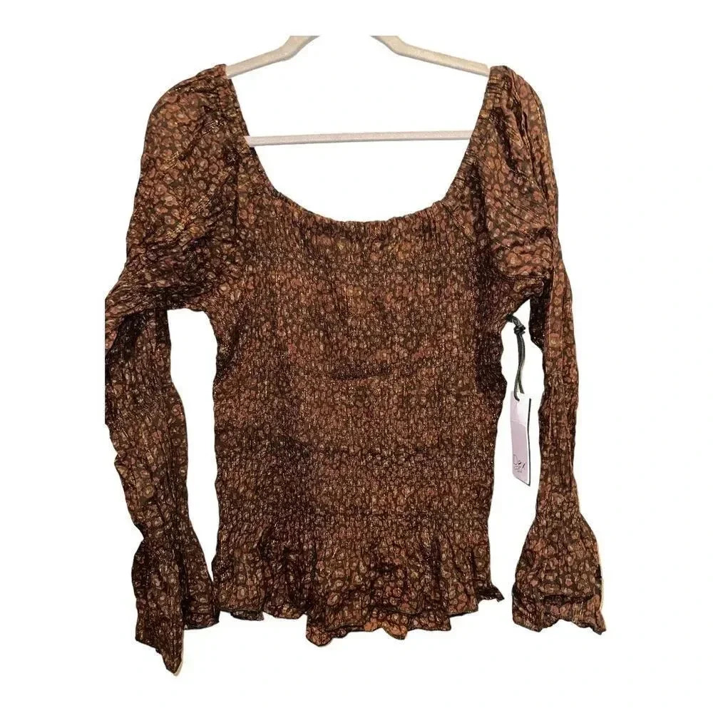 NWT Dex Plus Smocked Bubble Long‎ Sleeve Top